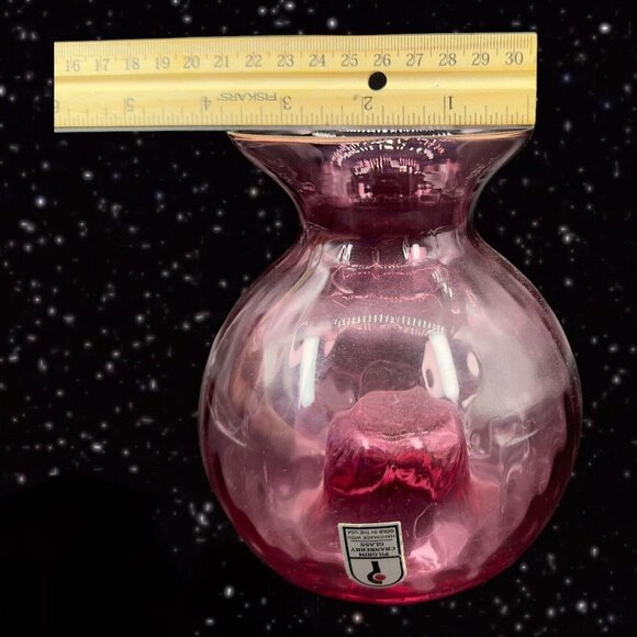 Vintage PILGRIM CRANBERRY Glass Vase Swirl Optic Hand Made USA Glass Hollow 5.5” - Picture 7 of 14